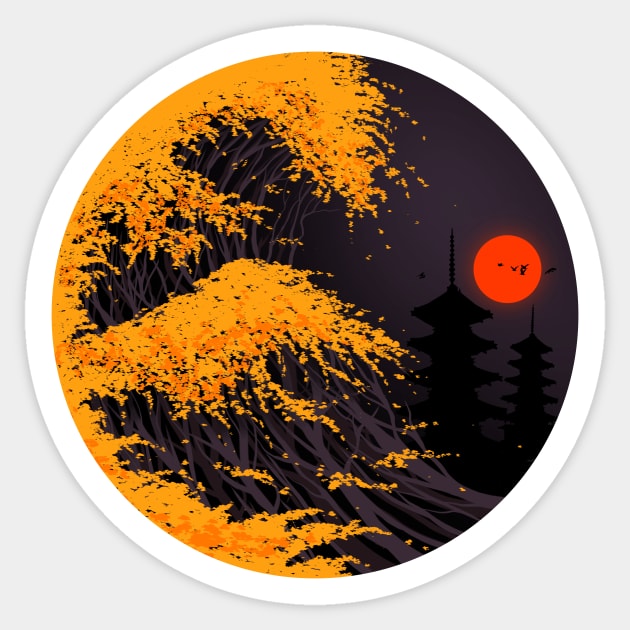 The Great Autumn Wave Sticker by nicebleed